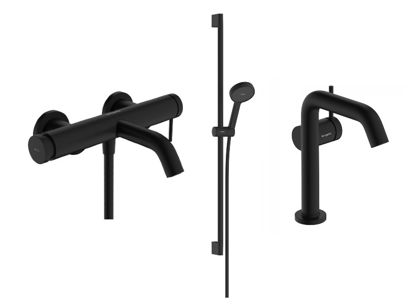 Hansgrohe Pachet 3in1 cada hansgrohe tecturis s, aparenta, baterie lavoar, set dus, mat, negru, 73422670-17st