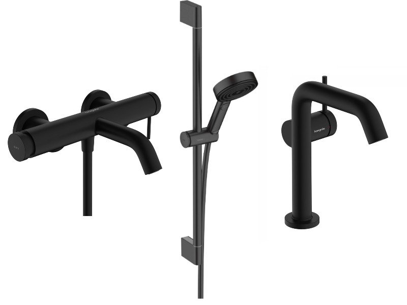 Hansgrohe Pachet 3in1 cada hansgrohe tecturis s, aparenta, baterie lavoar, set dus, mat, negru, 73422670-18st