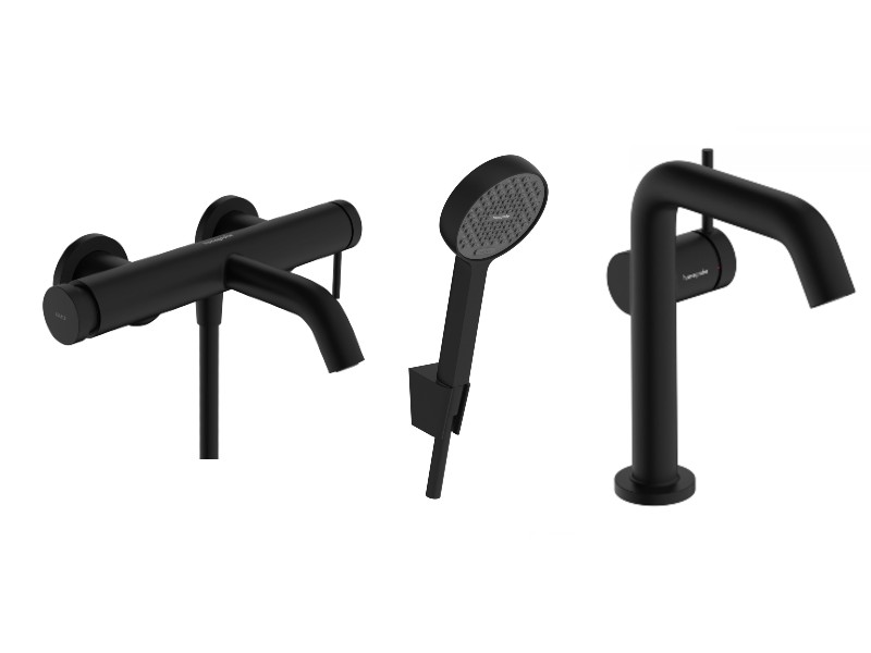Hansgrohe Pachet 3in1 cada hansgrohe tecturis s, aparenta, baterie lavoar, set dus, mat, negru, 73422670-19st