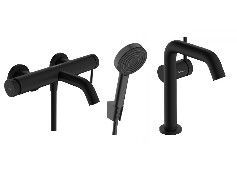 Hansgrohe Pachet 3in1 cada hansgrohe tecturis s, aparenta, baterie lavoar, set dus, mat, negru, 73422670-20st