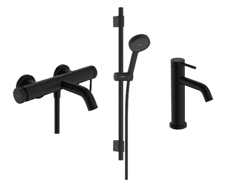 Hansgrohe Pachet 3in1 cada hansgrohe tecturis s, aparenta, baterie lavoar, set dus, mat, negru, 73422670-3st
