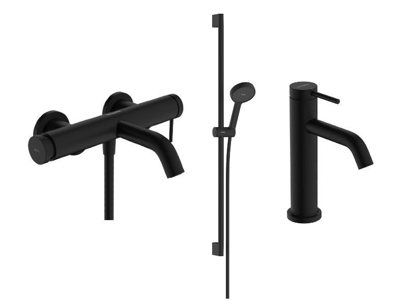 Hansgrohe Pachet 3in1 cada hansgrohe tecturis s, aparenta, baterie lavoar, set dus, mat, negru, 73422670-5st