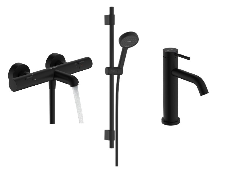 Hansgrohe Pachet 3in1 cada hansgrohe tecturis s, aparenta, termostat, baterie lavoar, set dus, mat, negru, 13325670-73st