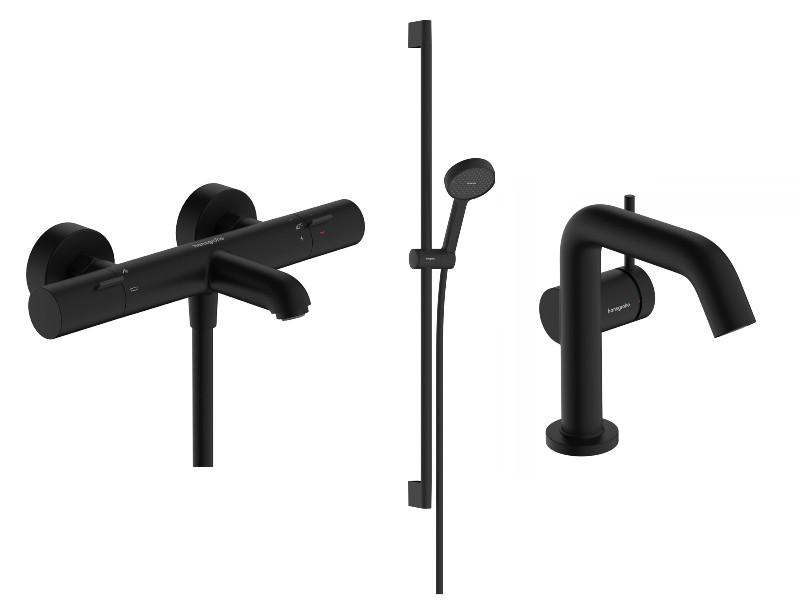 Hansgrohe Pachet 3in1 cada hansgrohe tecturis s, aparenta, termostat, baterie lavoar, set dus, mat, negru, 13325670-81st