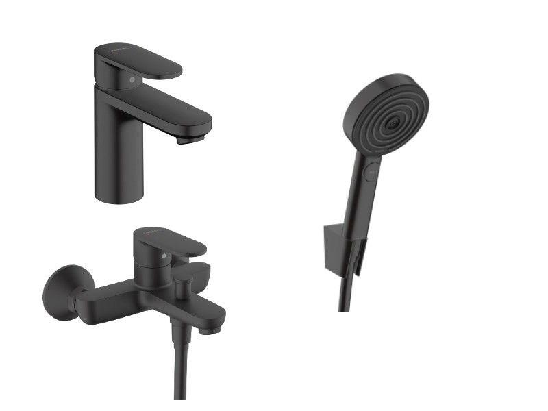Hansgrohe Pachet 3in1 cada hansgrohe vernis blend 71440670, 1/2'', aparent, baterie lavoar, marimea m, set dus, mat, negru