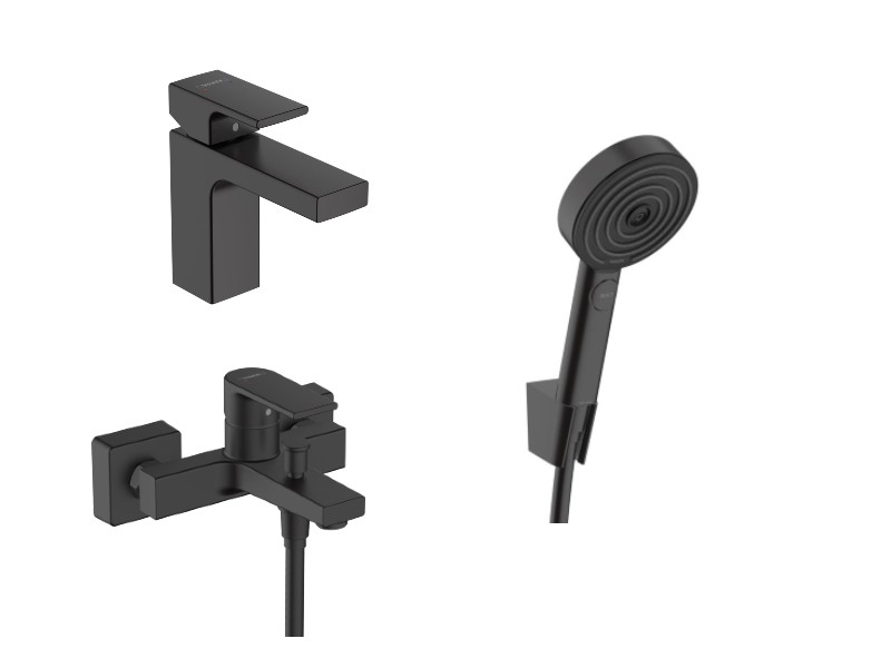 Hansgrohe Pachet 3in1 cada hansgrohe vernis shape 71450670, 1/2'', aparent, baterie lavoar, marimea m, set dus, mat, negru