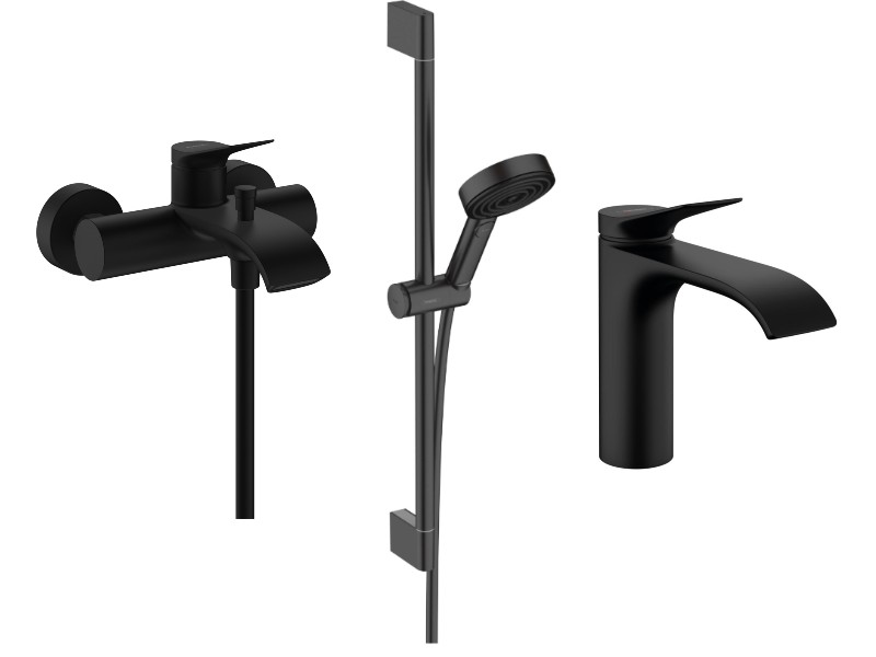 Hansgrohe Pachet 3in1 cada hansgrohe vivenis, aparent, baterie lavoar, set dus, mat, negru, 75423670-10st