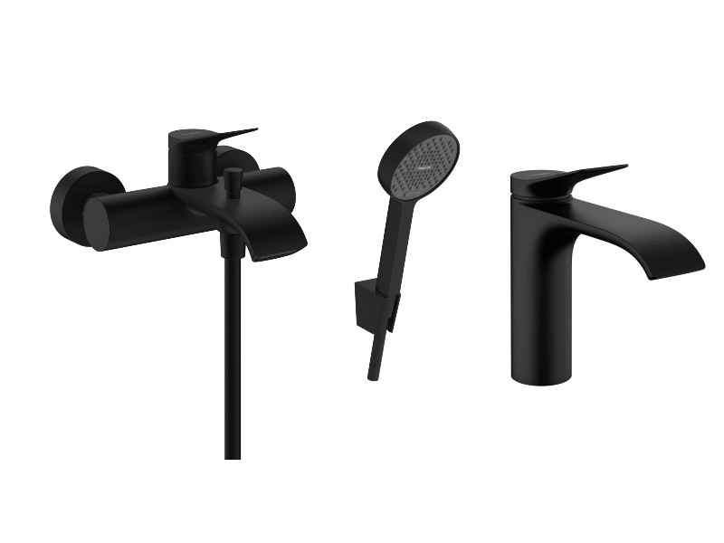 Hansgrohe Pachet 3in1 cada hansgrohe vivenis, aparent, baterie lavoar, set dus, mat, negru, 75423670-11st