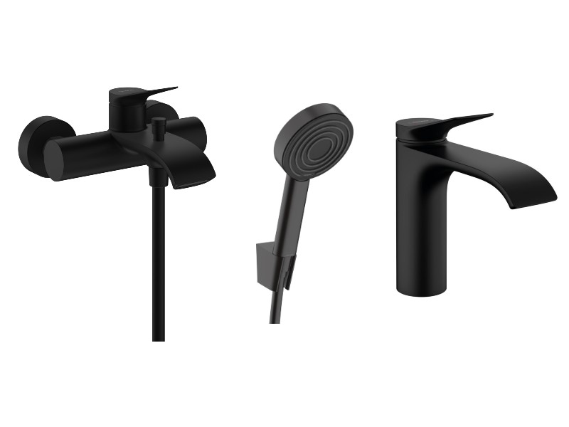 Hansgrohe Pachet 3in1 cada hansgrohe vivenis, aparent, baterie lavoar, set dus, mat, negru, 75423670-12st