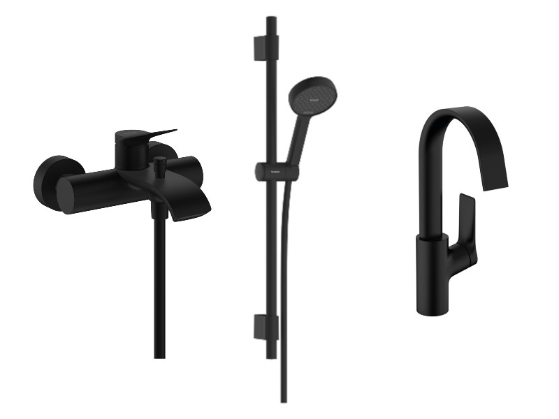 Hansgrohe Pachet 3in1 cada hansgrohe vivenis, aparent, baterie lavoar, set dus, mat, negru, 75423670-13st