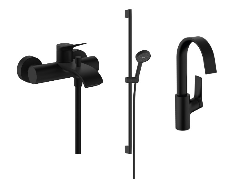 Hansgrohe Pachet 3in1 cada hansgrohe vivenis, aparent, baterie lavoar, set dus, mat, negru, 75423670-15st