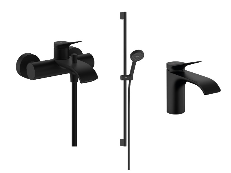 Hansgrohe Pachet 3in1 cada hansgrohe vivenis, aparent, baterie lavoar, set dus, mat, negru, 75423670-3st