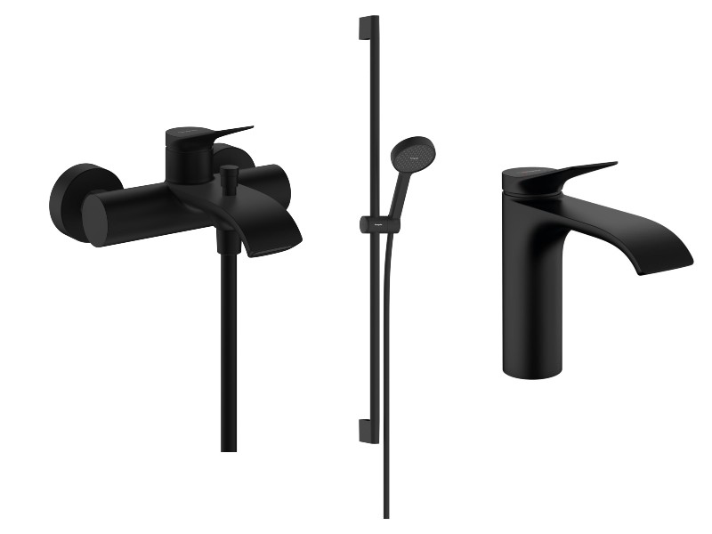 Hansgrohe Pachet 3in1 cada hansgrohe vivenis, aparent, baterie lavoar, set dus, mat, negru, 75423670-9st