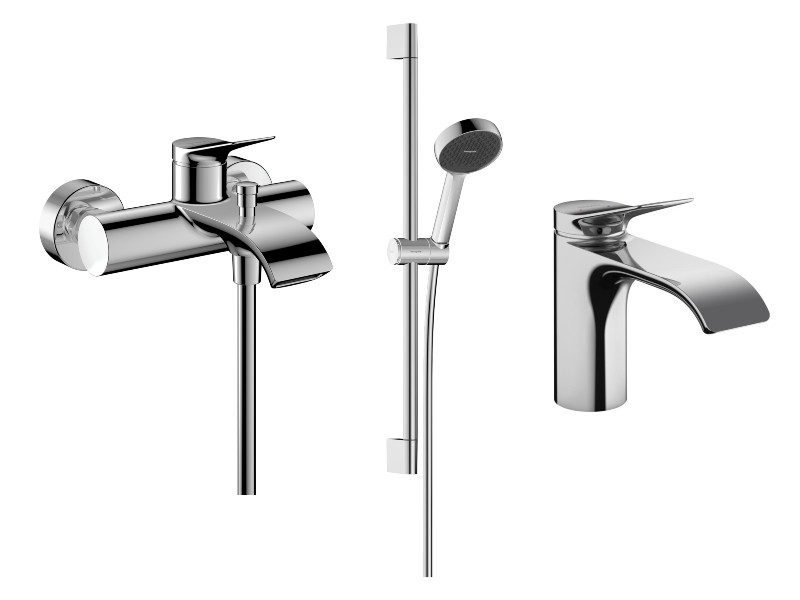 Hansgrohe Pachet 3in1 cada hansgrohe vivenis, aparenta, baterie lavoar, set dus, crom, 75423000-4st