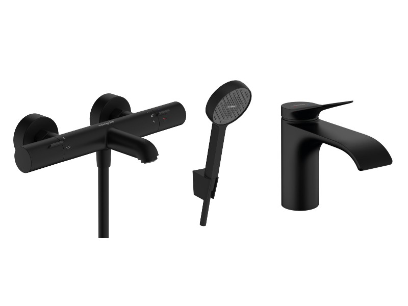 Hansgrohe Pachet 3in1 cada hansgrohe vivenis, aparenta, termostat, baterie lavoar, set dus, mat, negru, 13325670-59st