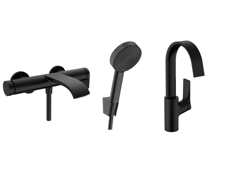Hansgrohe Pachet 3in1 cada hansgrohe vivenis, aperent, baterie lavoar, set dus, mat, negru, 75420670-21st