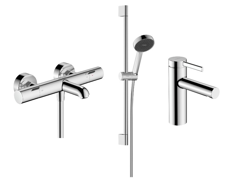Hansgrohe Pachet 3in1 cada hansgrohe zesis s, aparenta, termostat, baterie lavoar, set dus, crom, 13325000-10st