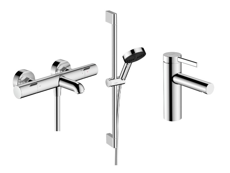 Hansgrohe Pachet 3in1 cada hansgrohe zesis s, aparenta, termostat, baterie lavoar, set dus, crom, 13325000-8st