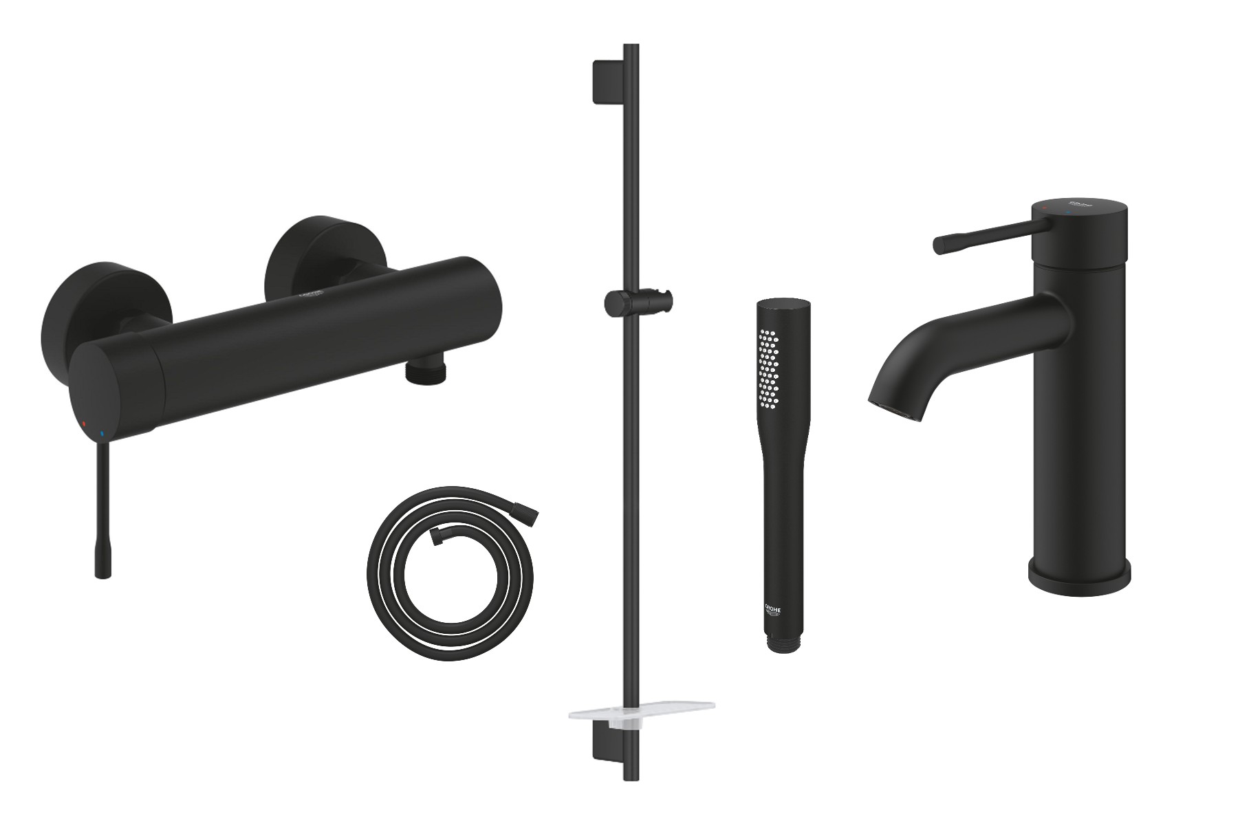 Grohe Pachet 3in1 dus grohe essence 25252kf1, 1/2'', baterie lavoar 24172kf1, marimea s, coloana dus, mat, negru