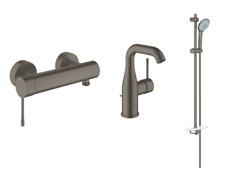 Grohe Pachet 3in1 dus grohe essence 33636al1, 1/2'', baterie dus, baterie lavoar 3/8'', m, coloana dus, mat, grafit