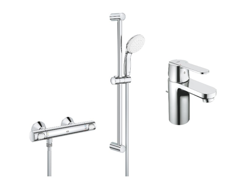 Grohe Pachet 3in1 dus grohe grohtherm 500 34796000, 1/2'', termostat, baterie lavoar get 3/8'', marimea s, coloana de dus, crom