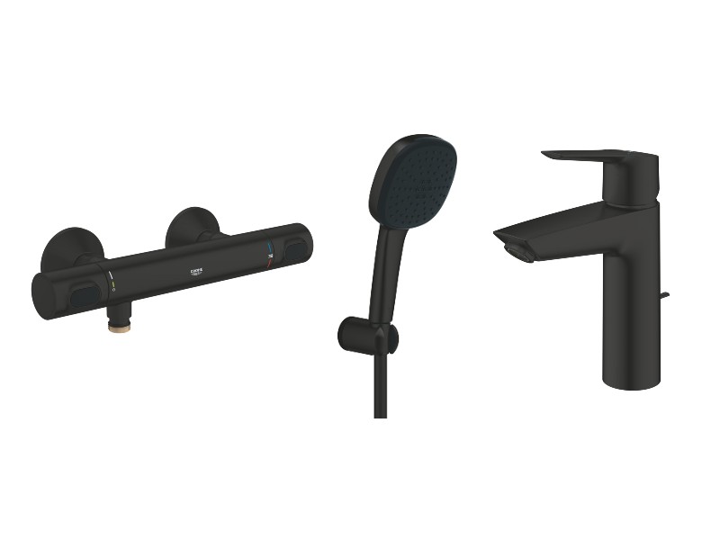 Grohe Pachet 3in1 dus grohe grohtherm 500, aparenta, termostat, set dus, baterie lavoar m, mat, negru, 347932430-8st
