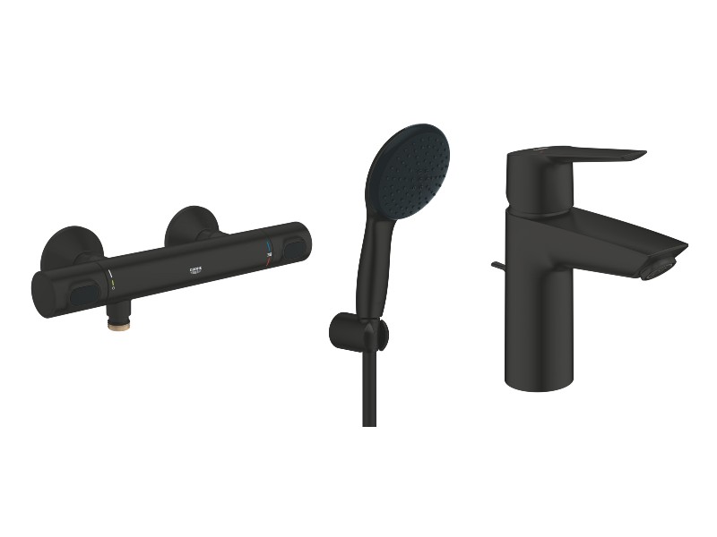 Grohe Pachet 3in1 dus grohe grohtherm 500, aparenta, termostat, set dus, baterie lavoar s, mat, negru, 347932430-12st