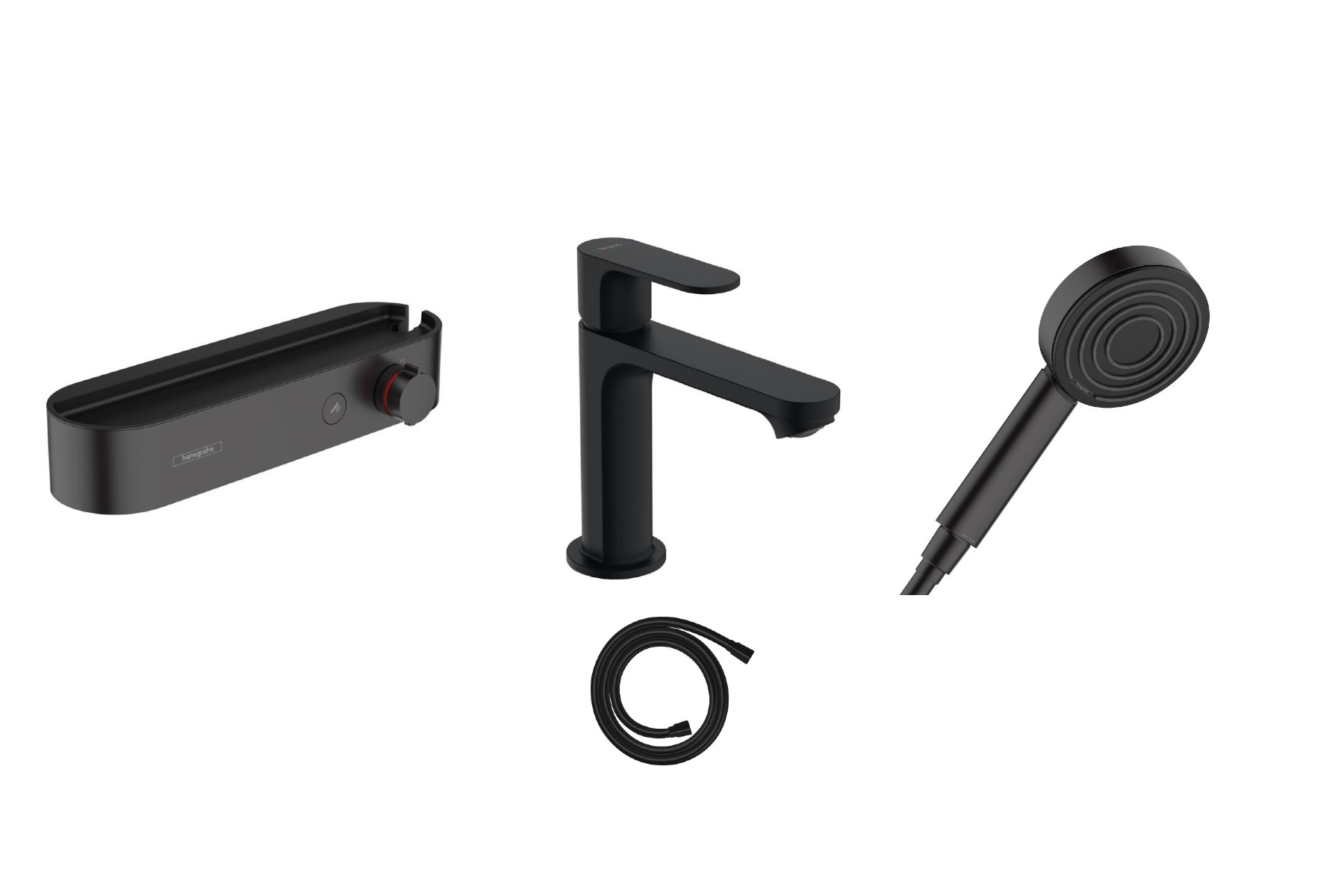 Hansgrohe Pachet 3in1 dus hansgrohe showertablet 72517670, 1/2'', aparent, termostat, baterie m, set de dus, mat, negru
