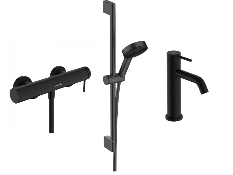 Hansgrohe Pachet 3in1 dus hansgrohe tecturis s, aparent, baterie lavoar, set dus, mat, negru, 73622670-4st