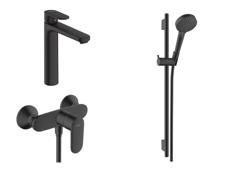 Hansgrohe Pachet 3in1 dus hansgrohe vernis blend 71640670, 1/2'', aparent, baterie lavoar, marimea xl, coloana dus, mat, negru