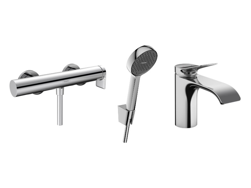 Hansgrohe Pachet 3in1 dus hansgrohe vivenis, aparenta, baterie lavoar, set dus, crom, 75620000-5st