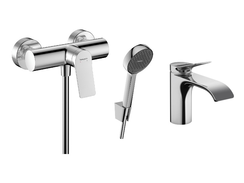 Hansgrohe Pachet 3in1 dus hansgrohe vivenis, aparenta, baterie lavoar, set dus, crom, 75623000-1st