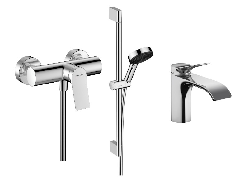 Hansgrohe Pachet 3in1 dus hansgrohe vivenis, aparenta, baterie lavoar, set dus, crom, 75623000-3st