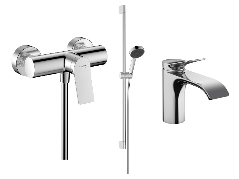 Hansgrohe Pachet 3in1 dus hansgrohe vivenis, aparenta, baterie lavoar, set dus, crom, 75623000-5st