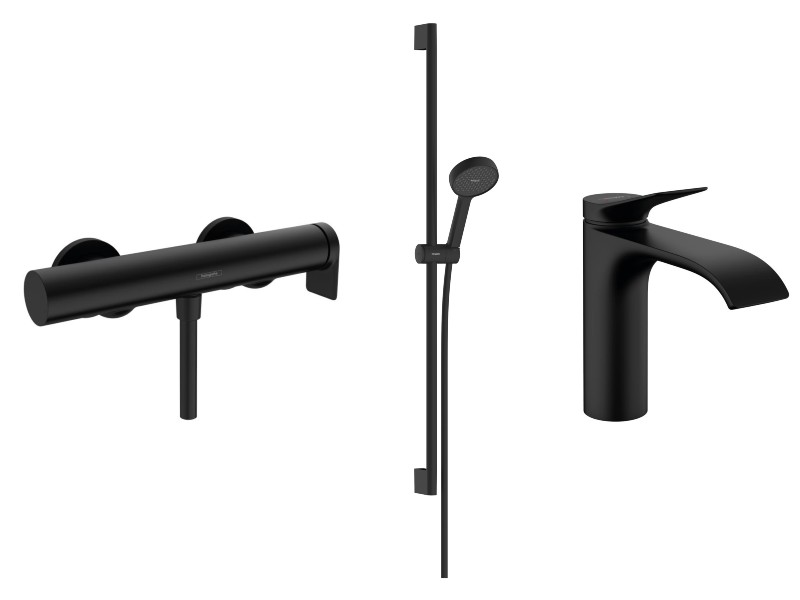 Hansgrohe Pachet 3in1 dus hansgrohe vivenis, aparenta, baterie lavoar, set dus, mat, negru, 75620670-10st