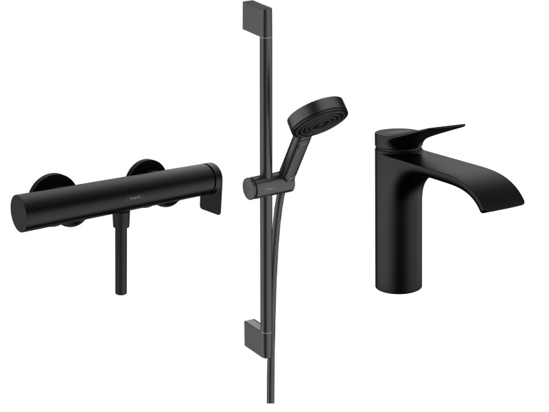 Hansgrohe Pachet 3in1 dus hansgrohe vivenis, aparenta, baterie lavoar, set dus, mat, negru, 75620670-11st