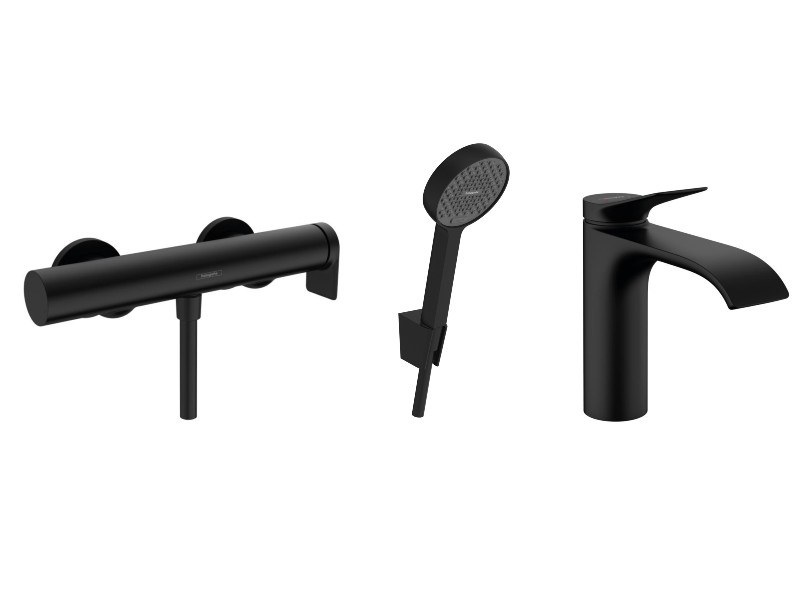 Hansgrohe Pachet 3in1 dus hansgrohe vivenis, aparenta, baterie lavoar, set dus, mat, negru, 75620670-12st