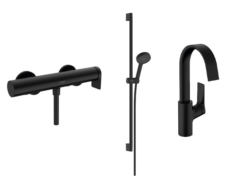 Hansgrohe Pachet 3in1 dus hansgrohe vivenis, aparenta, baterie lavoar, set dus, mat, negru, 75620670-16st