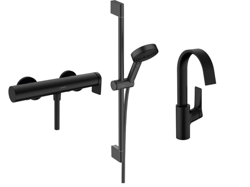 Hansgrohe Pachet 3in1 dus hansgrohe vivenis, aparenta, baterie lavoar, set dus, mat, negru, 75620670-17st
