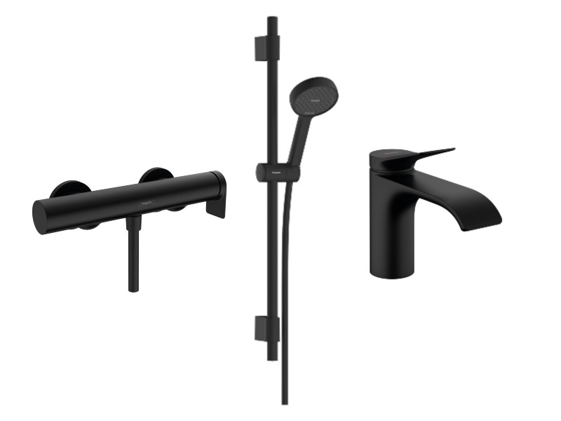 Hansgrohe Pachet 3in1 dus hansgrohe vivenis, aparenta, baterie lavoar, set dus, mat, negru, 75620670-3st
