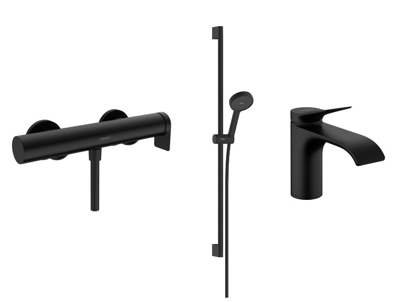 Hansgrohe Pachet 3in1 dus hansgrohe vivenis, aparenta, baterie lavoar, set dus, mat, negru, 75620670-5st