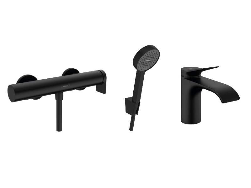 Hansgrohe Pachet 3in1 dus hansgrohe vivenis, aparenta, baterie lavoar, set dus, mat, negru, 75620670-6st