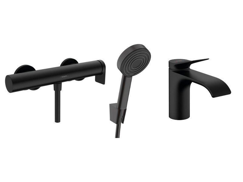 Hansgrohe Pachet 3in1 dus hansgrohe vivenis, aparenta, baterie lavoar, set dus, mat, negru, 75620670-7st