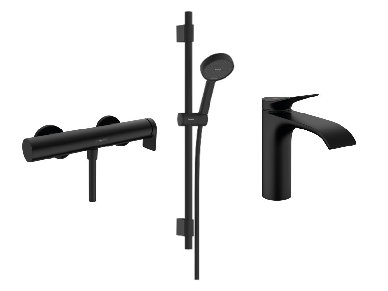 Hansgrohe Pachet 3in1 dus hansgrohe vivenis, aparenta, baterie lavoar, set dus, mat, negru, 75620670-8st