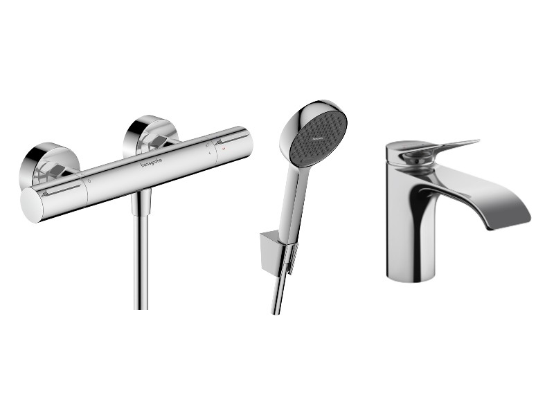 Hansgrohe Pachet 3in1 dus hansgrohe vivenis, aparenta, termostat, baterie lavoar, crom, 13346000-1st