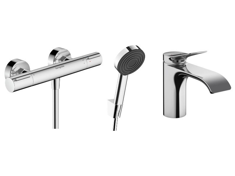 Hansgrohe Pachet 3in1 dus hansgrohe vivenis, aparenta, termostat, baterie lavoar, crom, 13346000-2st
