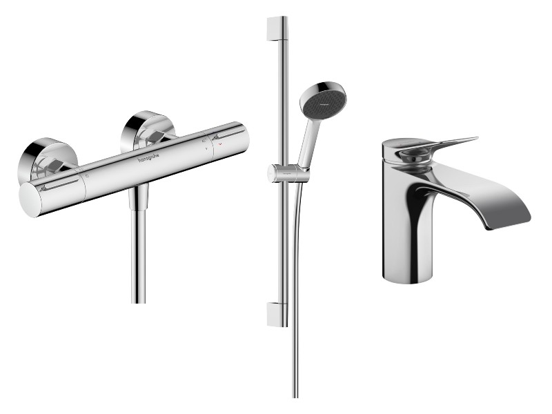 Hansgrohe Pachet 3in1 dus hansgrohe vivenis, aparenta, termostat, baterie lavoar, crom, 13346000-4st
