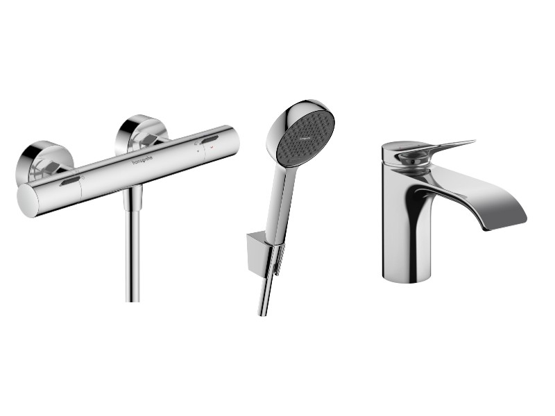 Hansgrohe Pachet 3in1 hansgrohe vivenis, aparent, termostat, baterie lavoar, set dus, crom, 13324000-16st