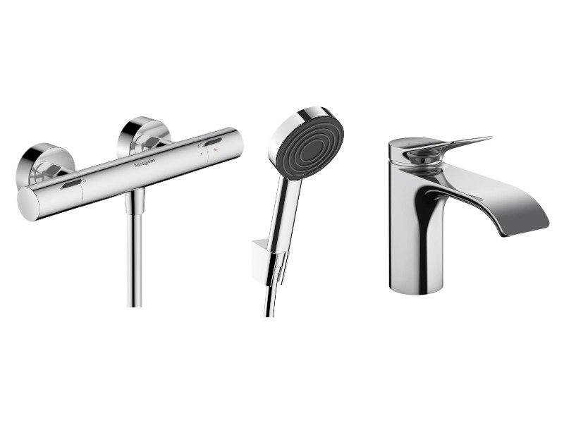 Hansgrohe Pachet 3in1 hansgrohe vivenis, aparent, termostat, baterie lavoar, set dus, crom, 13324000-17st