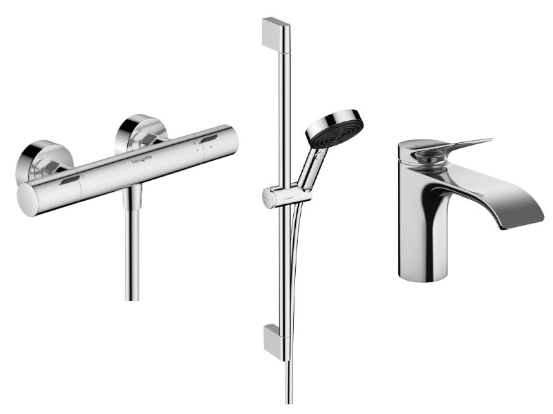 Hansgrohe Pachet 3in1 hansgrohe vivenis, aparent, termostat, baterie lavoar, set dus, crom, 13324000-18st